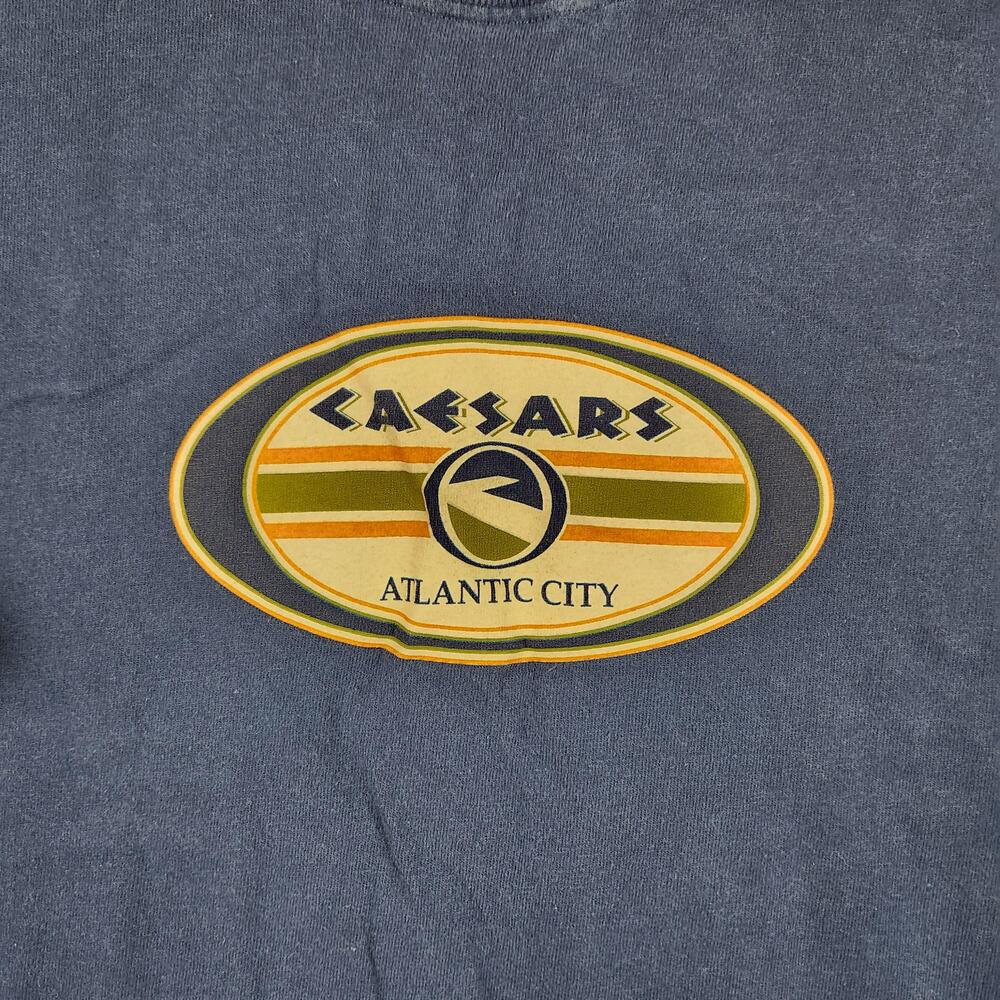 Vintage Caesars Atlantic City Shirt Mens Large Blue Graphic Logo Casino Promo
